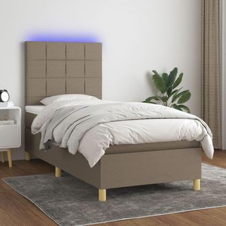 vidaXL Vidaxl - Cama Box Spring Colch&oacute;n Y Luces Led Tela Gris Taupe 90x190 Cm