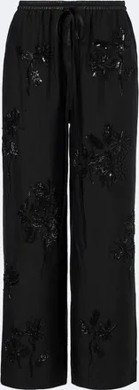 Jacques Wei Embellished leather-trimmed wide-leg pants