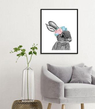 Queence Bild »Albert« Hase Hasen Haustiere Kunst Ostern 1 Stk. tlg. mit Rahmen, schwarz