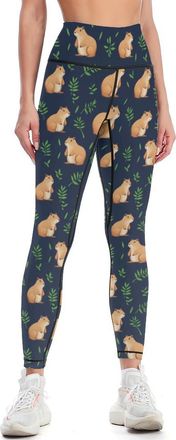 Generic Capybaras Leaf Guinea Pigs Leggings for Women Printed Yoga Pants Biker Pant Running Gym Joggers M