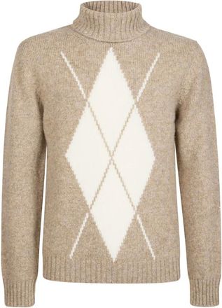 Eleventy Truien & Vesten, Heren, Bruin, 2Xl, Wol, Diamant Jacquard Wol Coltrui Sweater