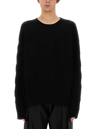 Off-white Black Oversized Sweater With Ribbed Neckline