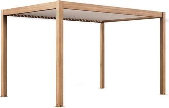 Oviala P&eacute;rgola bioclim&aacute;tica autoportante y motorizada 3x4m, madera blanca