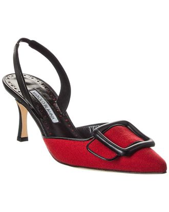 Manolo Blahnik Mayslibi 70 Wool & Leather Slingback Pump