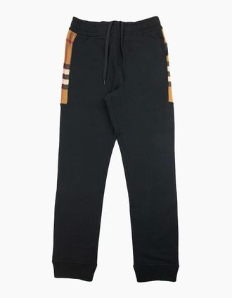 Burberry Mens Burberry Check Panel Cotton Jogging Pants Black - Size: 38/Regular