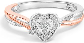 House of Brilliance 14K Rose Gold Plated Sterling Silver 1/10 Cttw Diamond Heart Motif Ring