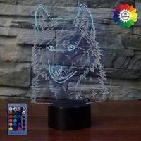 OEM L&aacute;mpara De Noche Creativa Con Forma De Lobo En 3d, Estilo Art D&eacute;co, Con Mando A Distancia, 7 O 16 Colores Cambiantes, Alimentaci&oacute;n Usb, Regalo Ideal P