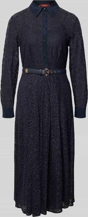 Max Mara Ausgestelltes Hemdblusenkleid aus Alen&ccedil;on-Spitze Modell MSTRICORDO in Marine, Gr&ouml;&szlig;e 40