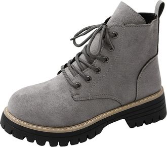 Generic Womens Fleece Lined Boots Cosy Winter Shoes Classic Solid Color Non-Slip Flat Low Heel Comfortable Warm Lace Up Ankle Boots for Cold Weather