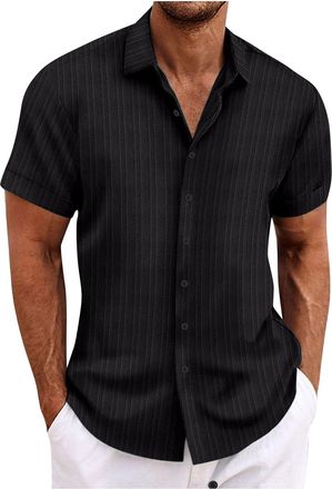 Generic Mens Short Sleeve Shirt Stretch Stain Shield Plain Shirts Regular Fit Business Blouse Casual Smart Button Down T-Shirt,Black,L