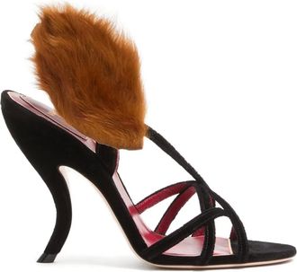 Valentino Garavani 105mm Fetishique fur-leaf sandals - women - Velvet/Calf Leather/Goat Skin/Lamb Fur - 38.5 - Black