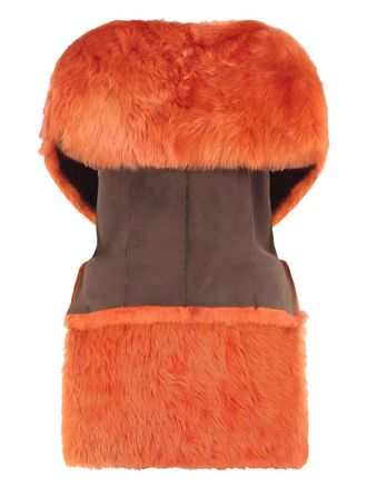 Alberta Ferretti sleeveless oversized-collar jacket - women - Lamb Skin/Lamb Fur - 42 - Brown