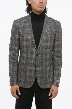 Nino Danieli Checkered Motif Wool Blend Single Breasted Blazer With Patch size 50