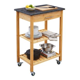 Relaxdays Relaxdays Carro De Cocina, Encimera De Granito, Caj&oacute;n, 2 Baldas, Al X An X Pr 85 X 58 X 40 Bamb&uacute;, Natural/antracita