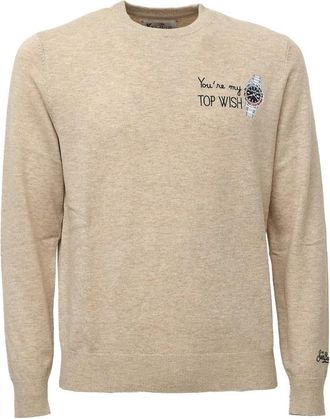 MC2 Saint Barth Heron Crewneck Sweater - Heren - Ronde hals truien - Beige - M - Wol - Truien & Vesten