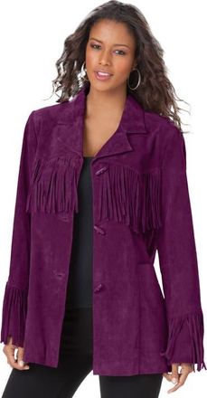 Roaman's Plus Size Fringe Suede Jacket in Dark Berry at Nordstrom, Size 42