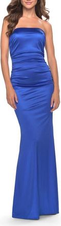 La Femme Chic Strapless Liquid Jersey Gown with Ruching in Royal Blue at Nordstrom, Size 12