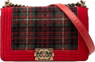 Chanel Tweedehands Oude Medium Gequilt Tweed en Fluweel Meisjesflap