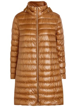 Herno Panelled Padded Hooded Shell Jacket - Camel - 48 (UK16 / XL)