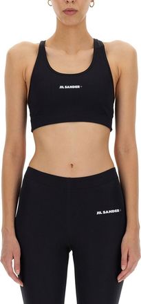 Jil Sander Black Logo Scoop Neck Top