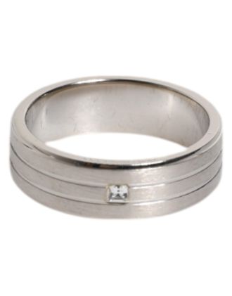 Dolce & Gabbana Silver Tone Brass Clear Crystal DG Logo Mens Ring