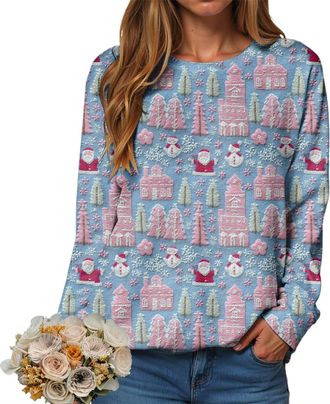 Generic Christmas Sweatshirt for Women Pullover Jumper Ladies Xmas Top Xmas Long Sleeve Shirt Ladies Merry Chirtsmas Blouse Vintage Christmas Sweatshirt Women