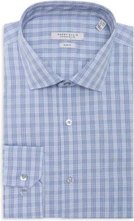 Perry Ellis Tonal Check Print Slim Fit Dress Shirt in Navy at Nordstrom Rack, Size 16 - 32/33