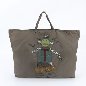 Prada Khaki Leather Nylon Tote Bag (Pre-Owned)
