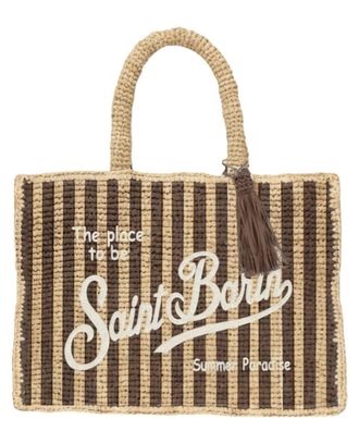 MC2 Saint Barth Woven Rectangular Tote Bag with Vertical Stripes