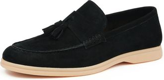 Generic Mens Slip on Tassel Loafers Round Toe Faux Suede Casual Shoes Low Block Heel Office Dress Shoes,Black,6.5 UK