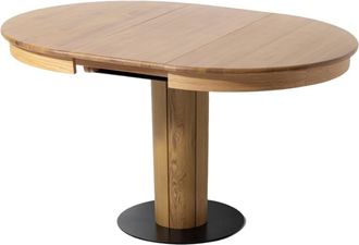 Woodek Mesa de comedor &oslash;120 cm, extensi&oacute;n 40 cm, roble macizo, acabado mate