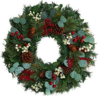Nearly Natural 24-in Eucalyptus and Pine Artificial Wreath with Berries and Pine Cones in Green at Nordstrom