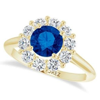 Allurez Round Lab Blue Sapphire & Diamond Halo Ring 14K in 1.71Ct/yellow Gold at Nordstrom, Size 4.5