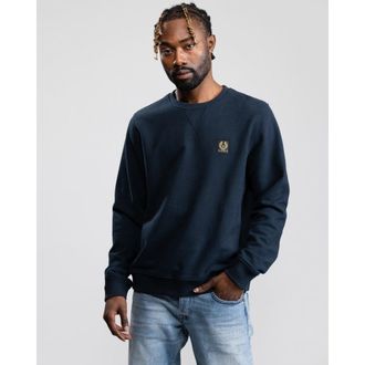 Belstaff Mens Crew Neck Sweatshirt With Logo Patch - Navy Cotton - Size X-Large