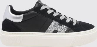 Hogan Sneakers Crosswind in nappa e pelle scamosciata con logo glitter e suola platform