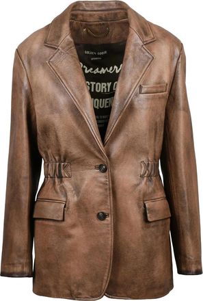 Golden Goose Opalette Elastic Leather Jacket with Tailored Silhouette and Vintage Finish