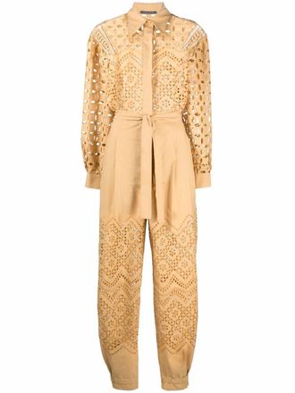 Alberta Ferretti Broderie anglaise jumpsuit met lange mouwen - Geel