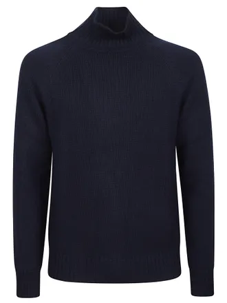 Eleventy Ribbed Dark Navy Virgin Wool Turtleneck