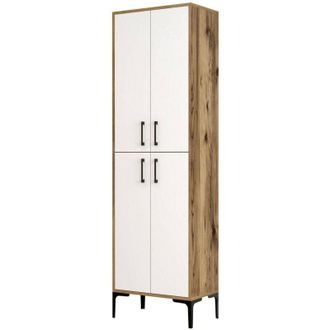 Dmora Scarpiera Sebastien, Mobile portascarpe, Armadio da ingresso multiuso, Mobiletto per calzature, 60x35h200 cm, Noce e Bianco - Dmora