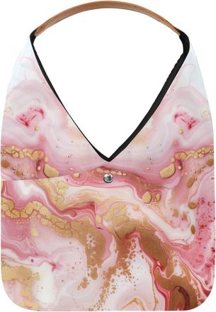 Generic Pink Golden Marble Texture Reusable Lightweight Grocery Bags - Foldable Into Compact Pouch, Washable & Sturdy, Multipurpose for Shopping and Travel