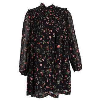 Ganni Ganni Elm Pintucked Floral-Print Mini Long Sleeve Dress in Multicolor Viscose