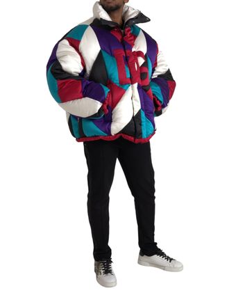 Dolce & Gabbana Mens Multicolor Logo Windbreaker Puffer Jacket Clothing