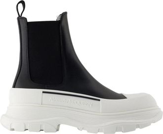 Alexander McQueen Zwarte Leren Enkellaarzen - Instapper - Dames - Chelseaboots - Zwart - 36 EU - Leer - Schoenen