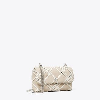 Tory Burch Womens Mini Kira Woven Canvas Flap Bag, One Size