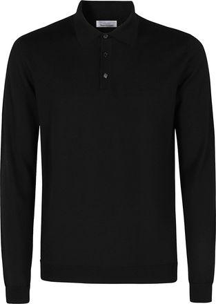 Roberto Collina Black Button-Down Ribbed Merino Wool Polo Shirt