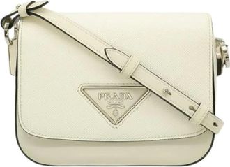 Prada Pre-owned Identity Leren Schoudertas - Dames - Vintage Schoudertas - Beige - ONE Size - Leer - Vintage