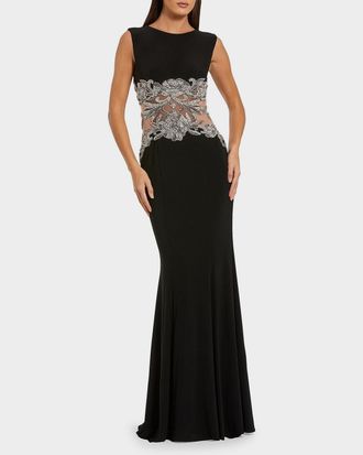 Mac Duggal Beaded-Waist Sleeveless Jersey Gown