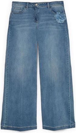 Fiorella Rubino Wide Leg Jeans met bloemenapplicatie - Dames - Loose Fit Jeans - Blauw - XL - Katoen - Jeans