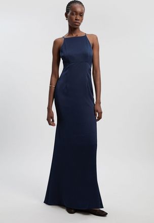 Karen Millen Womens Satin Back Crepe Column Woven Maxi Dress - Navy - Size 14 UK
