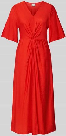Ichi Midikleid aus Viskose-Mix mit Schmetterlings&auml;rmeln Modell MELDA in Rot, Gr&ouml;&szlig;e 38